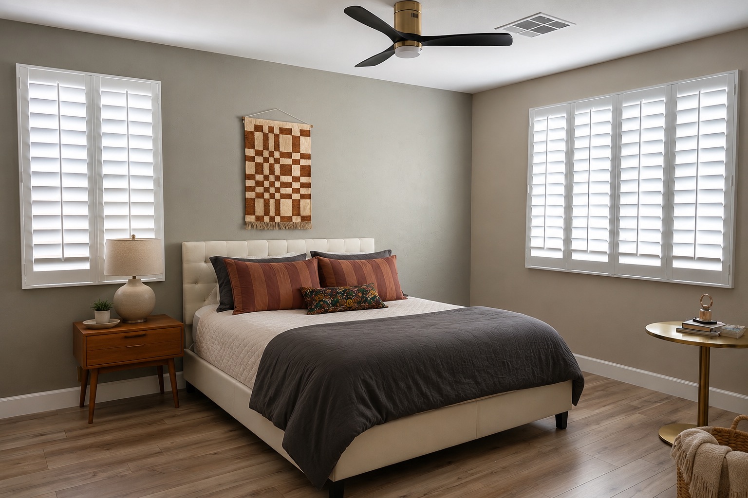Bedroom with plantation shutters